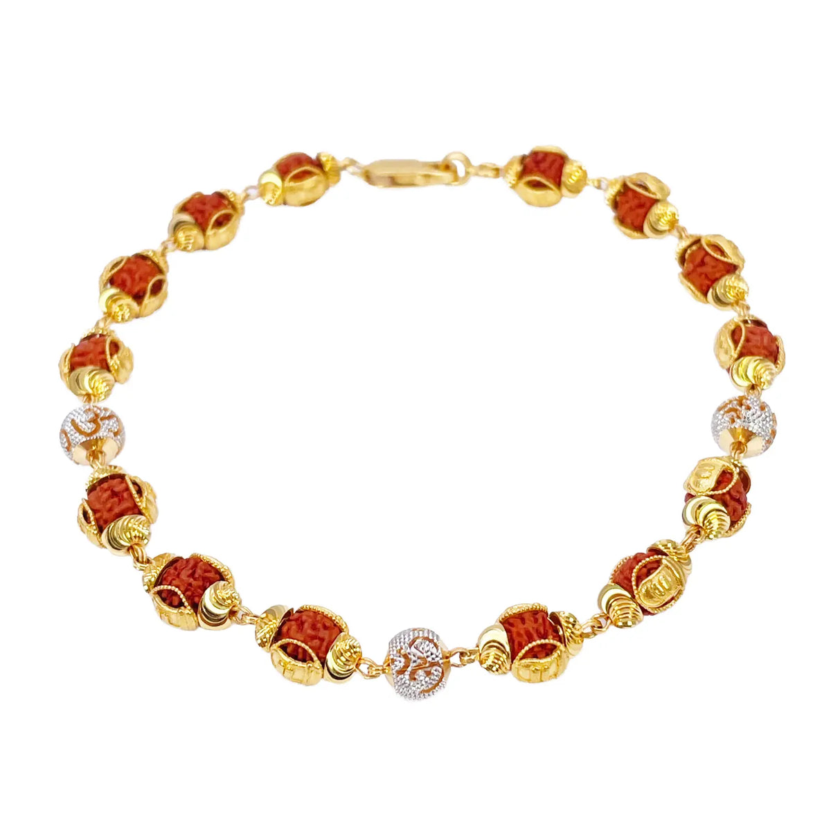 22ct Yellow Gold Diamond Cut Two-Tone Rudraksha Bracelet 8.8 Inches 7mm Width 