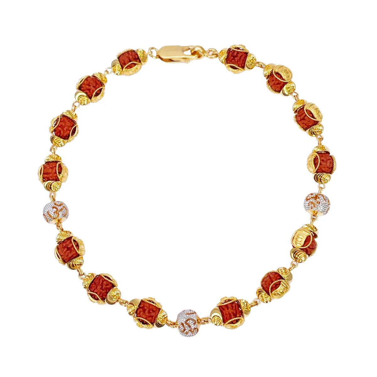 22ct Yellow Gold Diamond Cut Two-Tone Rudraksha Bracelet 8.8 Inches 7mm Width 