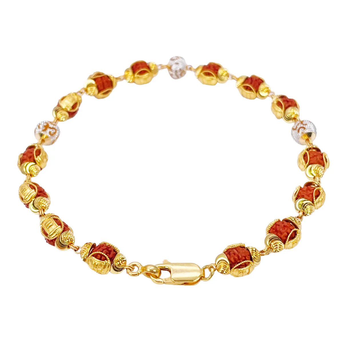 22ct Yellow Gold Diamond Cut Two-Tone Rudraksha Bracelet 8.8 Inches 7mm Width 