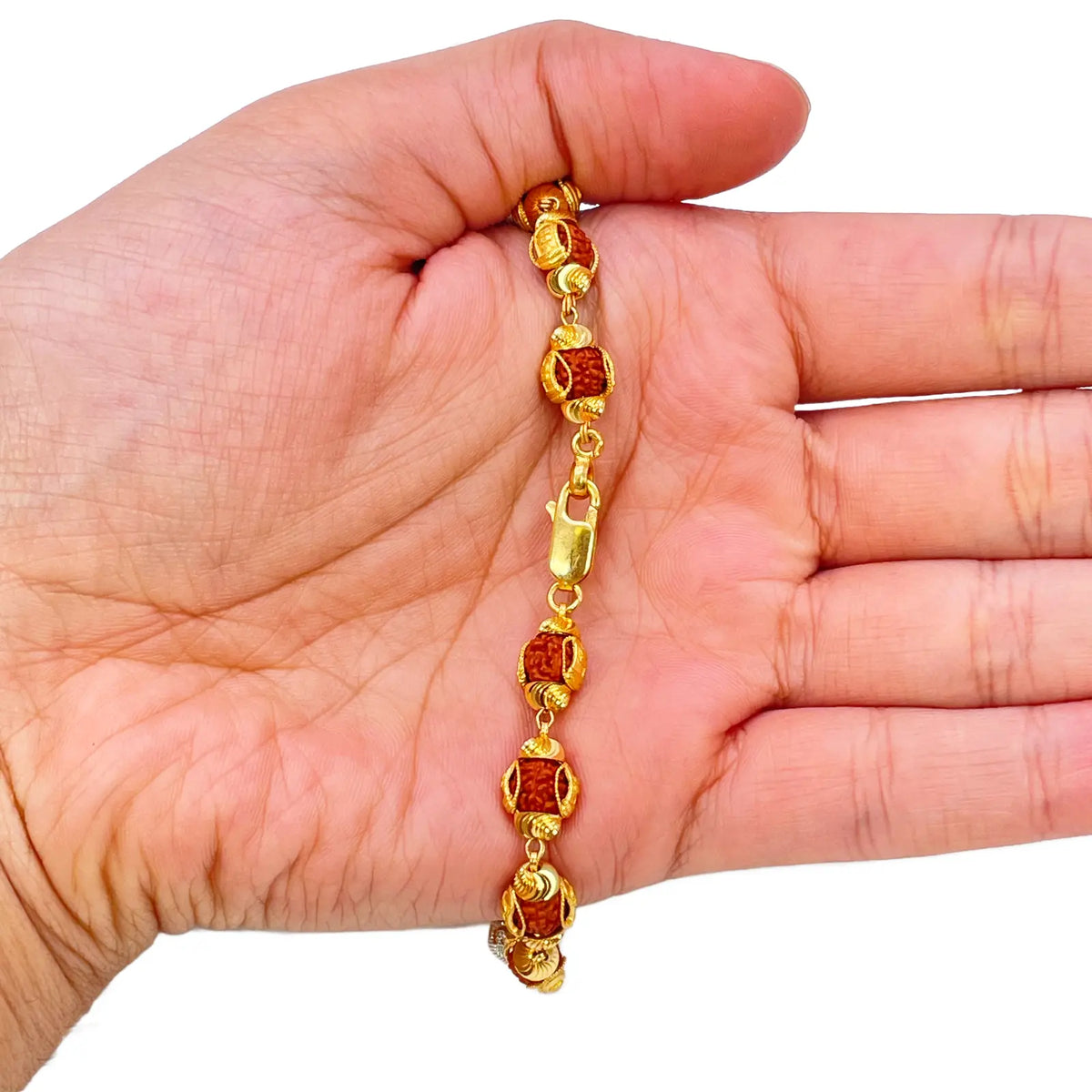 22ct Yellow Gold Diamond Cut Two-Tone Rudraksha Bracelet 8.8 Inches 7mm Width 