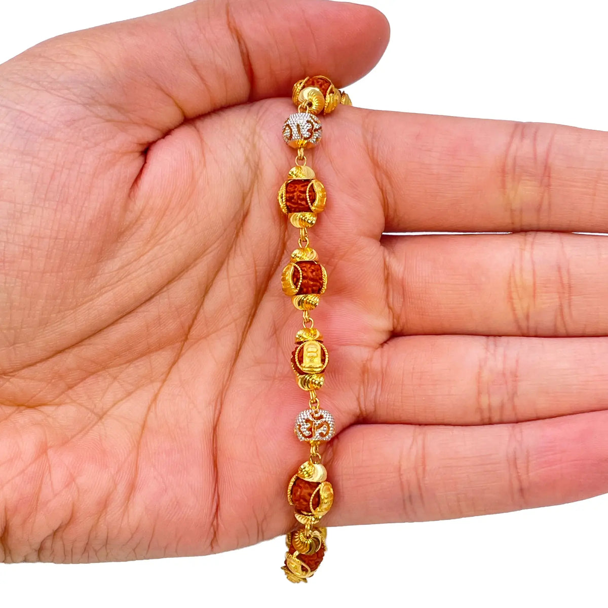 22ct Yellow Gold Diamond Cut Two-Tone Rudraksha Bracelet 8.8 Inches 7mm Width 