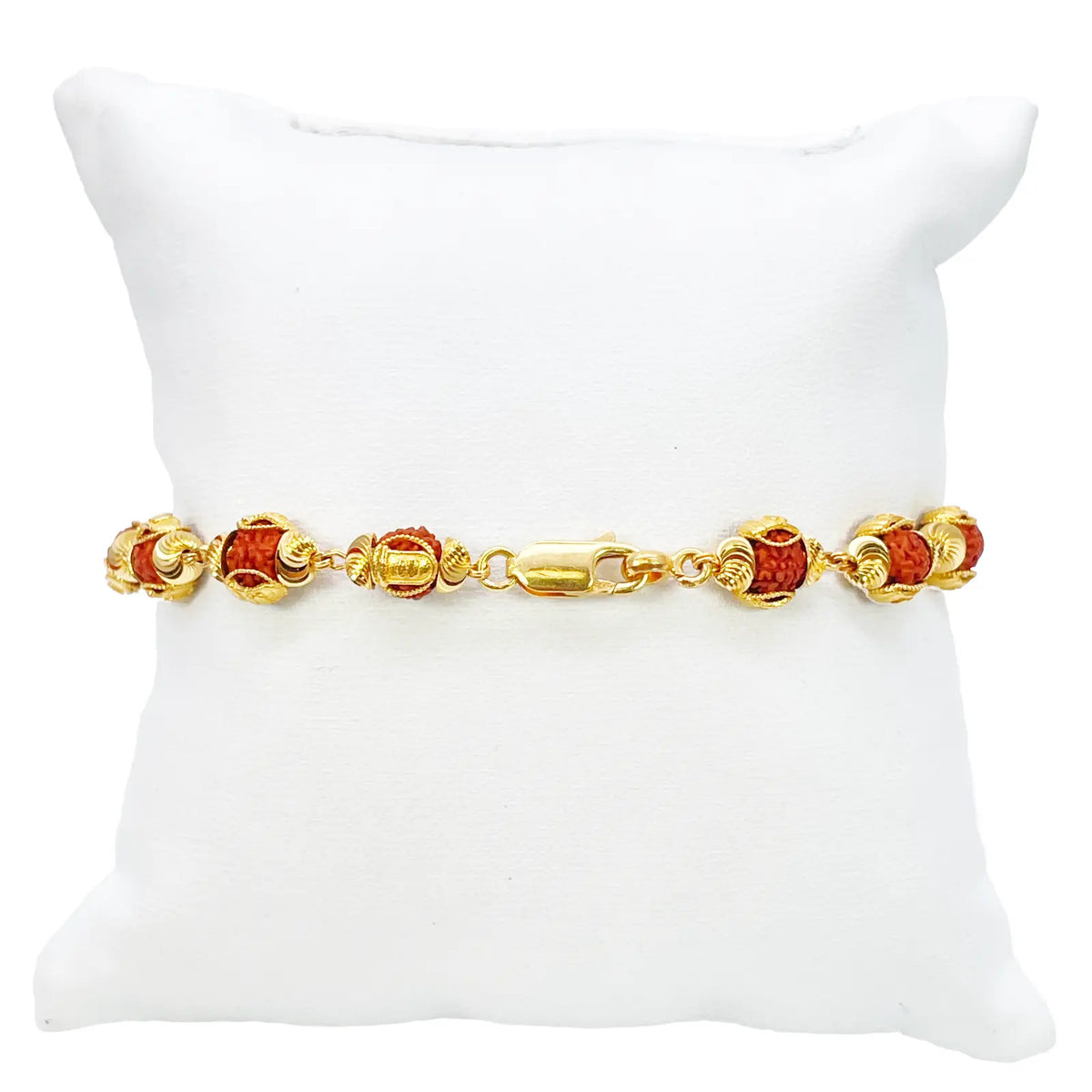 22ct Yellow Gold Diamond Cut Two-Tone Rudraksha Bracelet 8.8 Inches 7mm Width 