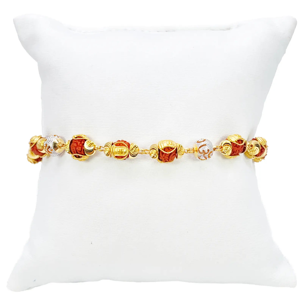 22ct Yellow Gold Diamond Cut Two-Tone Rudraksha Bracelet 8.8 Inches 7mm Width 