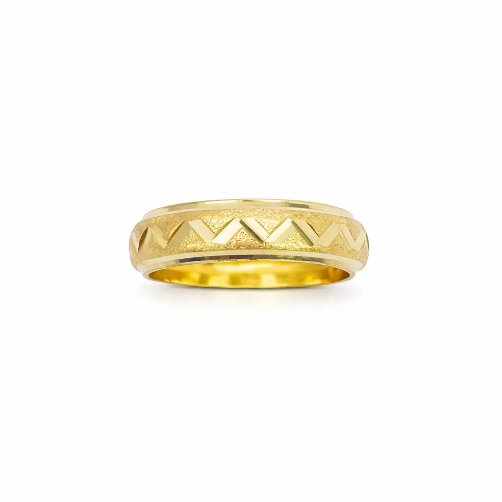 22ct Yellow Gold Diamond Cut Zigzag D-Shape Band Ring  Gold Band