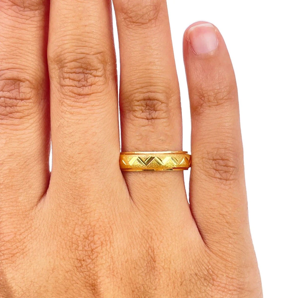 22ct Yellow Gold Diamond Cut Zigzag D-Shape Band Ring  Gold Band