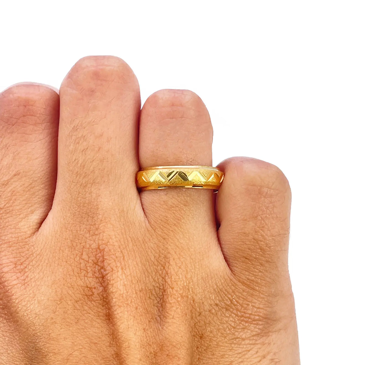 22ct Yellow Gold Diamond Cut Zigzag D-Shape Band Ring  Gold Band