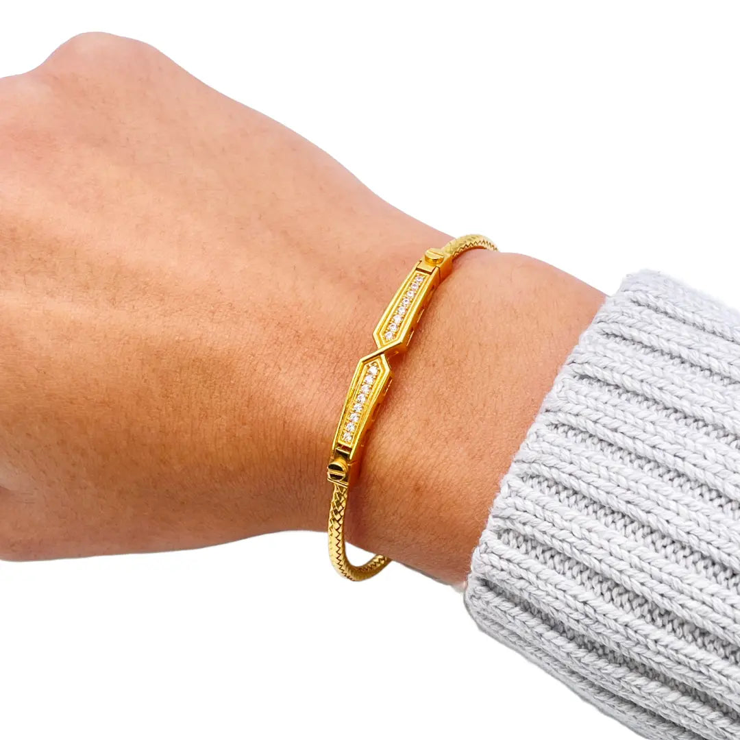22ct Yellow Gold Fancy Cubic Zirconia Flexible Bangle Bracelet  Diamond Bracelets