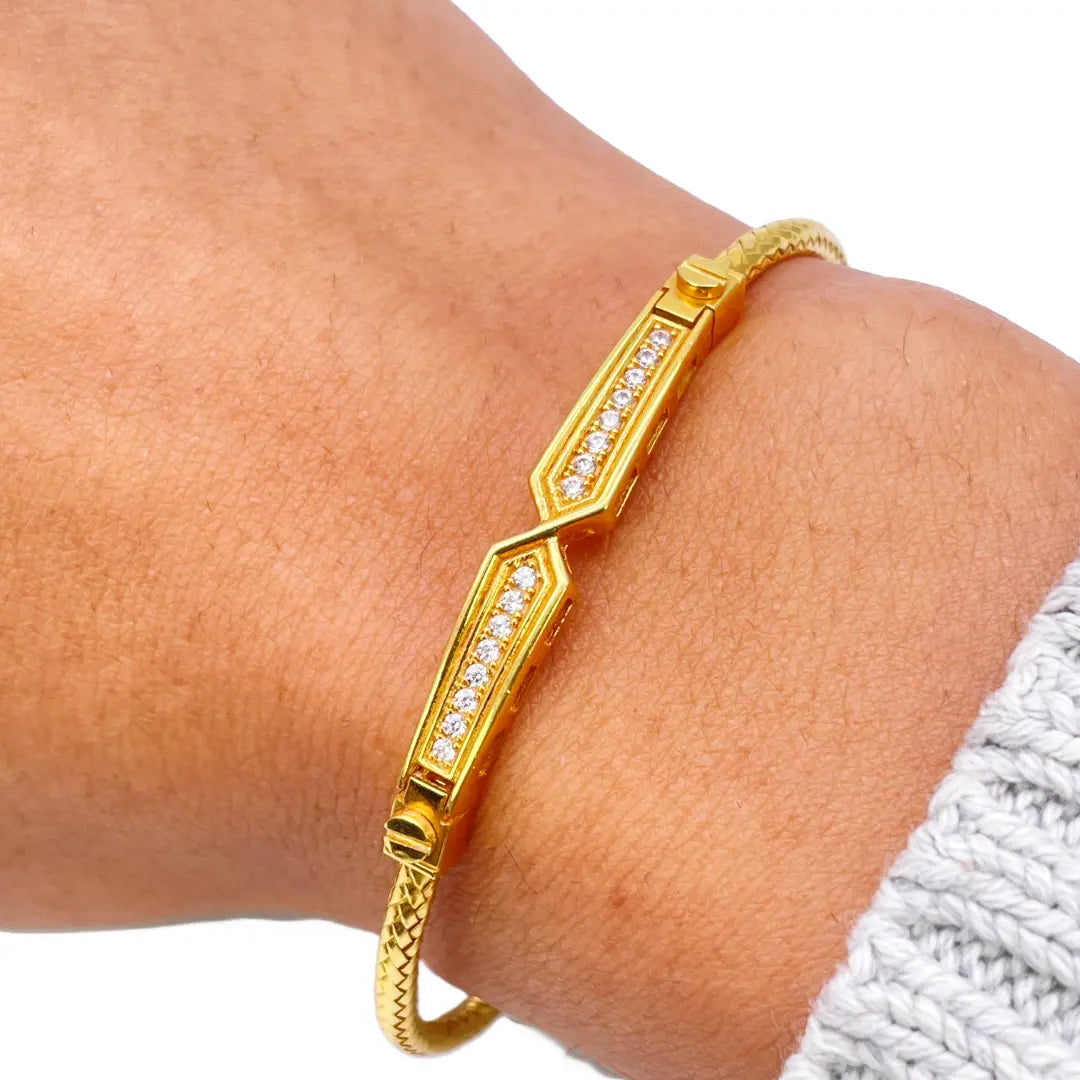 22ct Yellow Gold Fancy Cubic Zirconia Flexible Bangle Bracelet  Diamond Bracelets