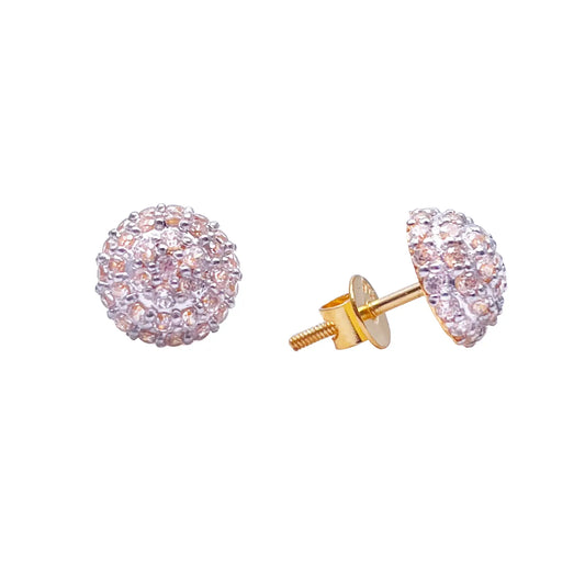 22ct Yellow Gold Fancy Cubic Zirconia Sparkly Dome Earrings 