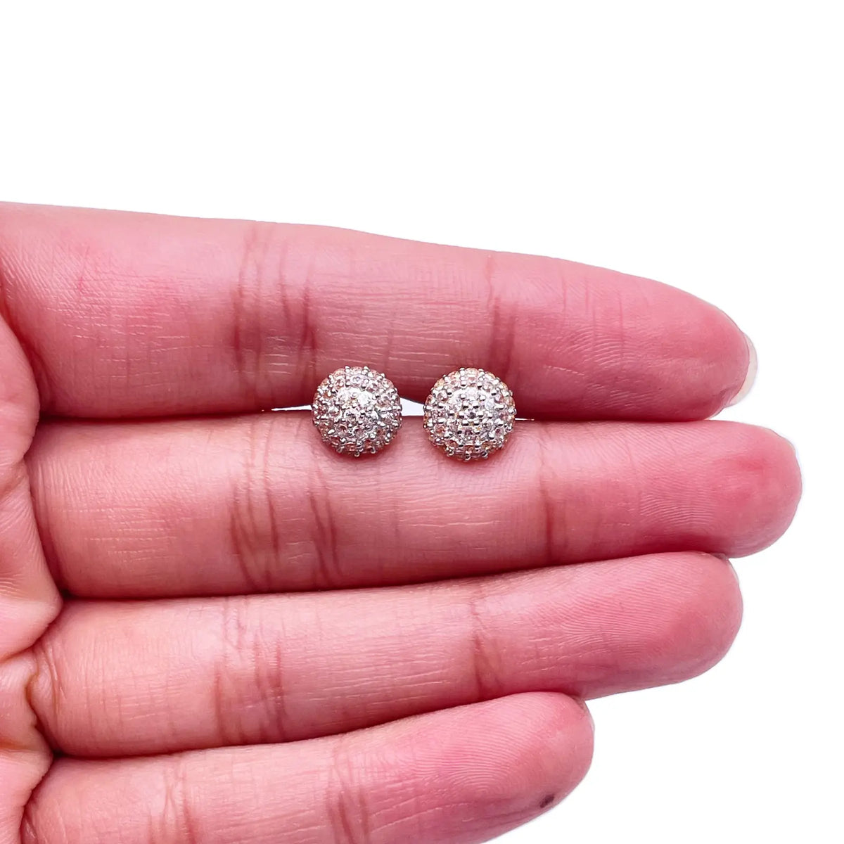 22ct Yellow Gold Fancy Cubic Zirconia Sparkly Dome Earrings 