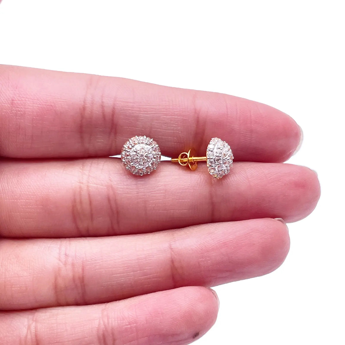 22ct Yellow Gold Fancy Cubic Zirconia Sparkly Dome Earrings 