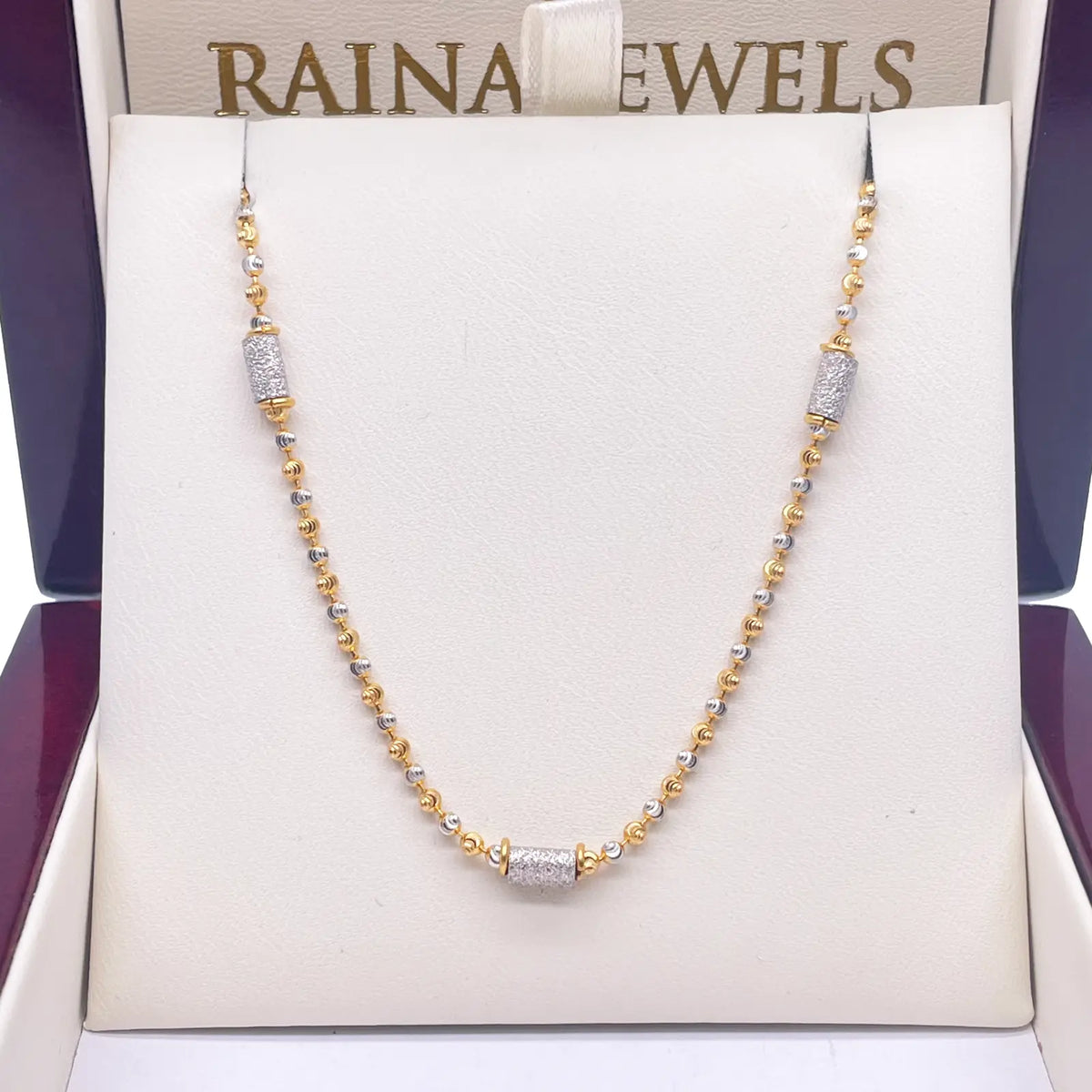 22ct Yellow Gold Fancy Diamond Cut & Sparkly  Beaded Chain Necklace 22Inches 