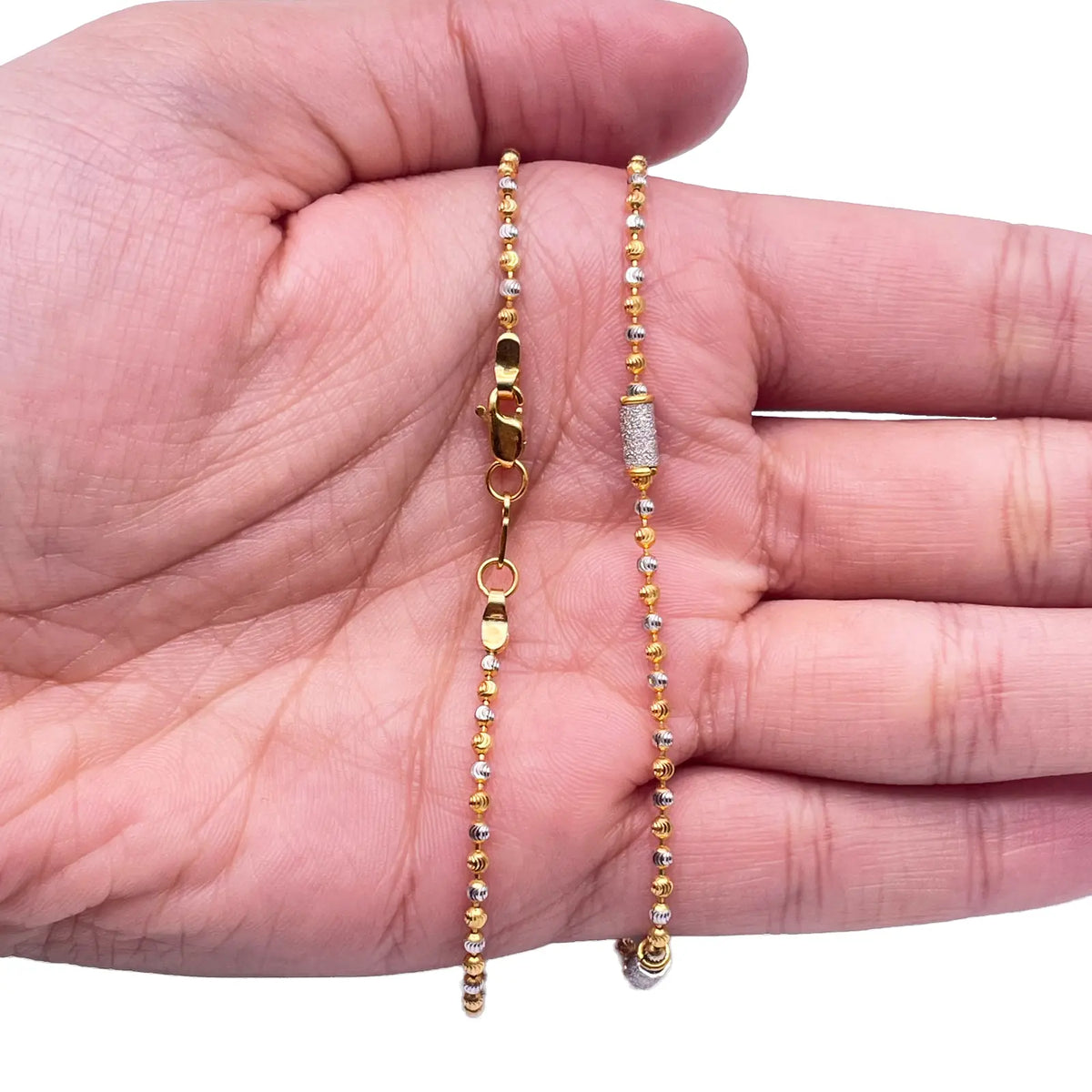 22ct Yellow Gold Fancy Diamond Cut & Sparkly  Beaded Chain Necklace 22Inches 