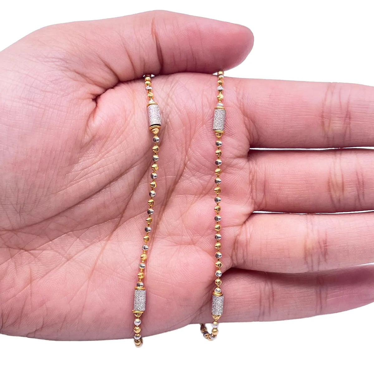 22ct Yellow Gold Fancy Diamond Cut & Sparkly  Beaded Chain Necklace 22Inches 