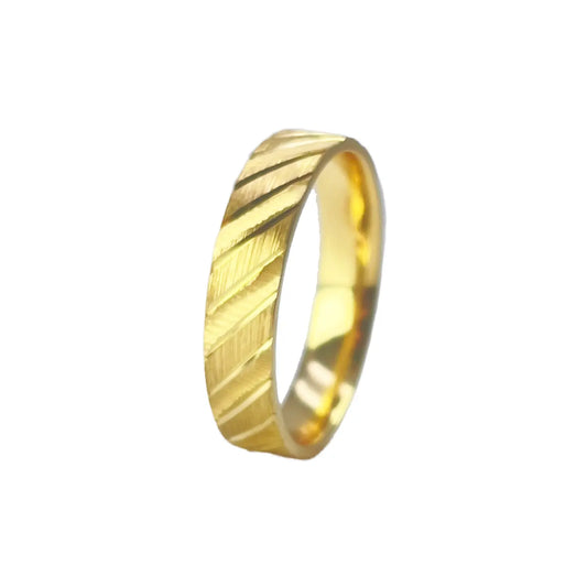 22ct Yellow Gold Fancy Diamond Cut, Polished & Textured Stripes Women's Band 4mm 