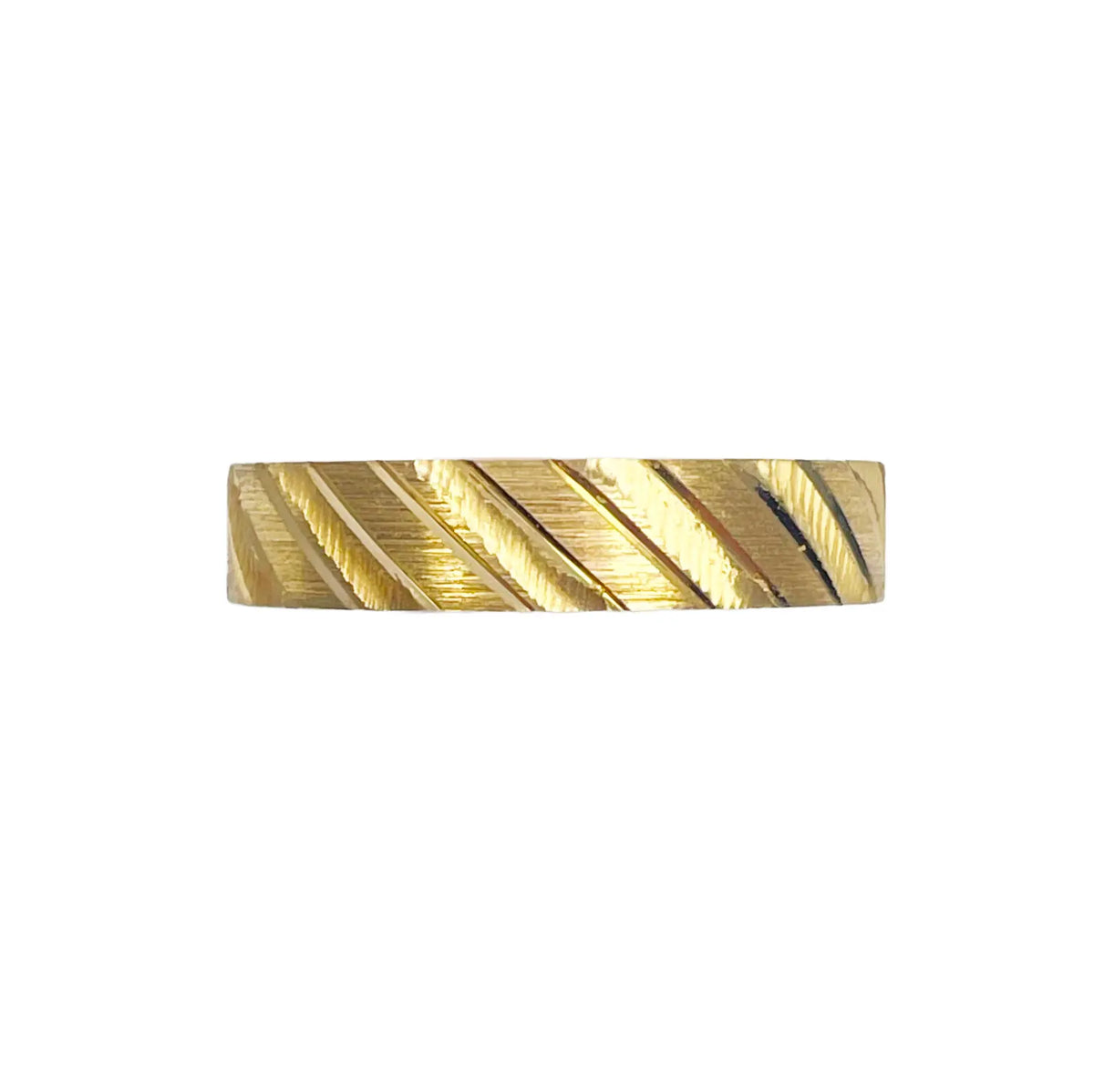 22ct Yellow Gold Fancy Diamond Cut, Polished & Textured Stripes Women's Band 4mm 