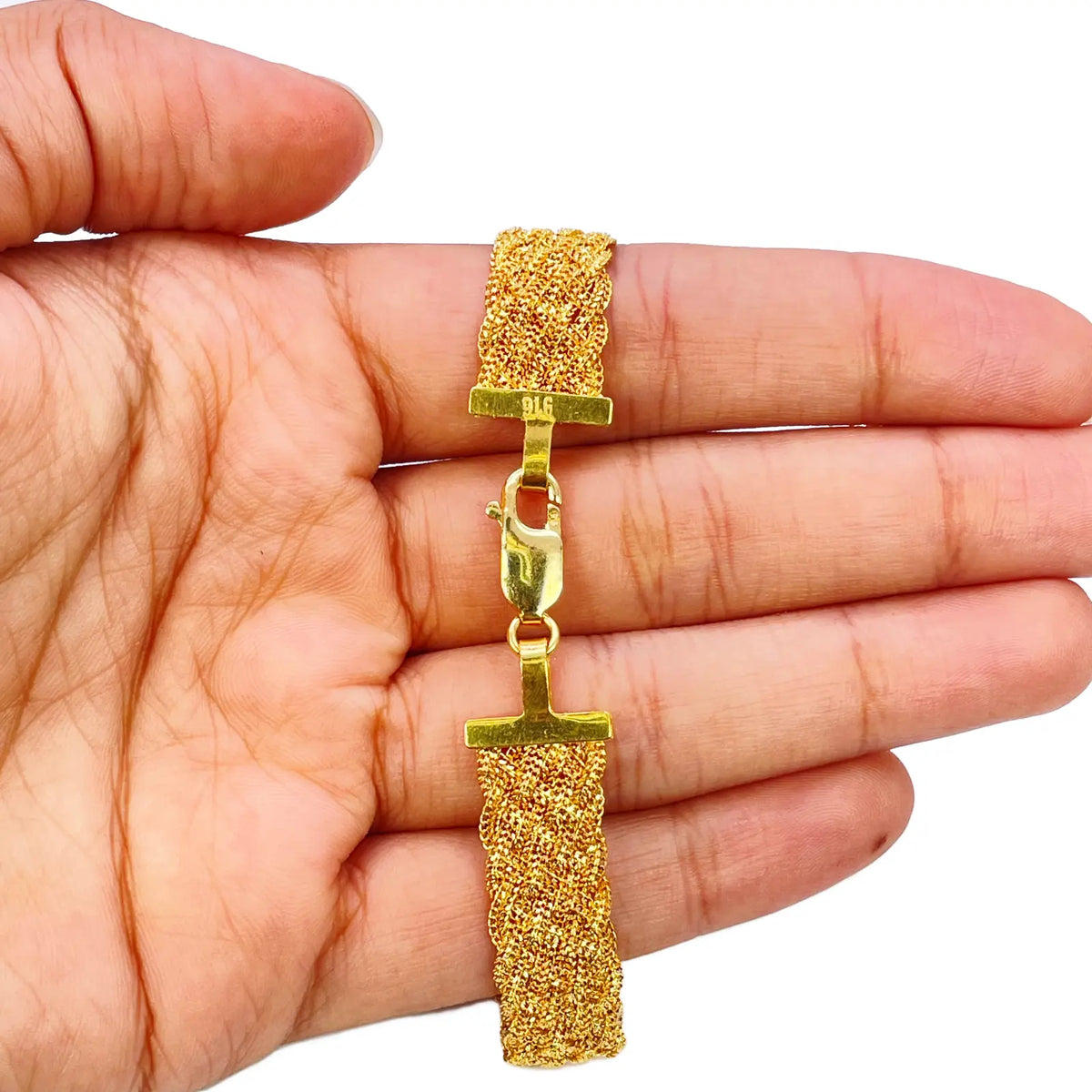 22ct Yellow Gold Fancy Filigree Style  Braided Bracelet 7 inches 10mm Width 