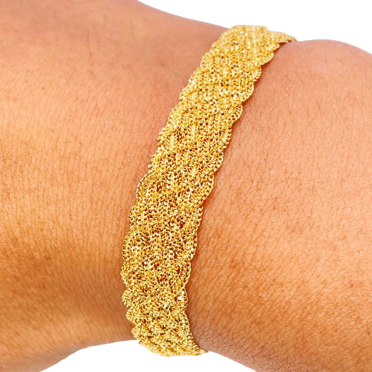 22ct Yellow Gold Fancy Filigree Style  Braided Bracelet 7 inches 10mm Width 