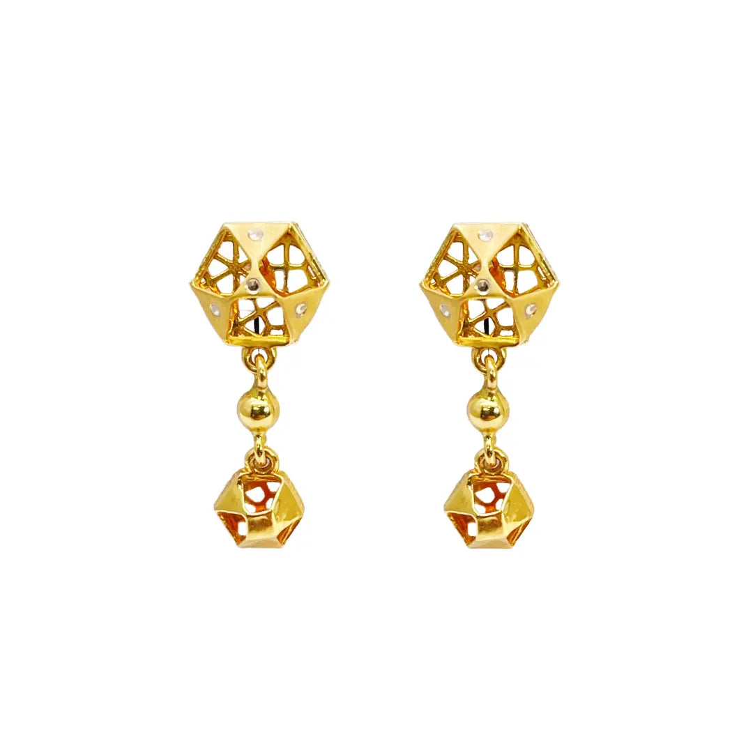 22ct Yellow Gold Fancy Hexagonal Design 18 inch Necklace And Drop Earrings Set 