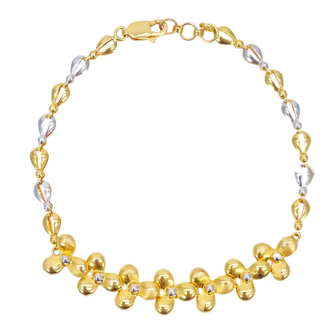 22ct Yellow Gold Fancy High Polished & Matte Two Tone Flower Bracelet 7.5 inch 