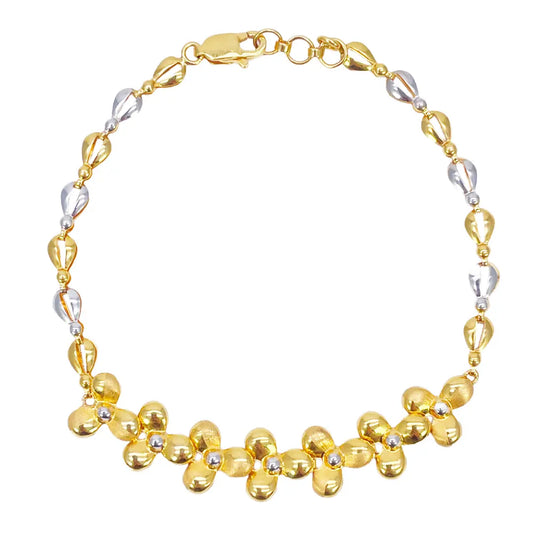 22ct Yellow Gold Fancy High Polished & Matte Two Tone Flower Bracelet 7.5 inch 