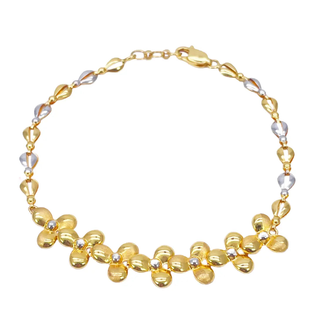 22ct Yellow Gold Fancy High Polished & Matte Two Tone Flower Bracelet 7.5 inch 