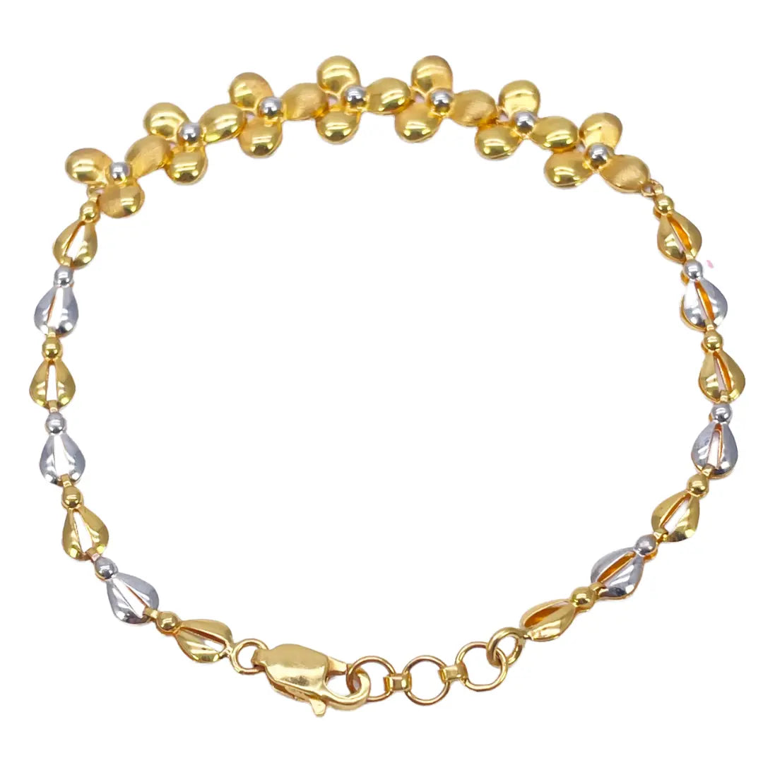 22ct Yellow Gold Fancy High Polished & Matte Two Tone Flower Bracelet 7.5 inch 