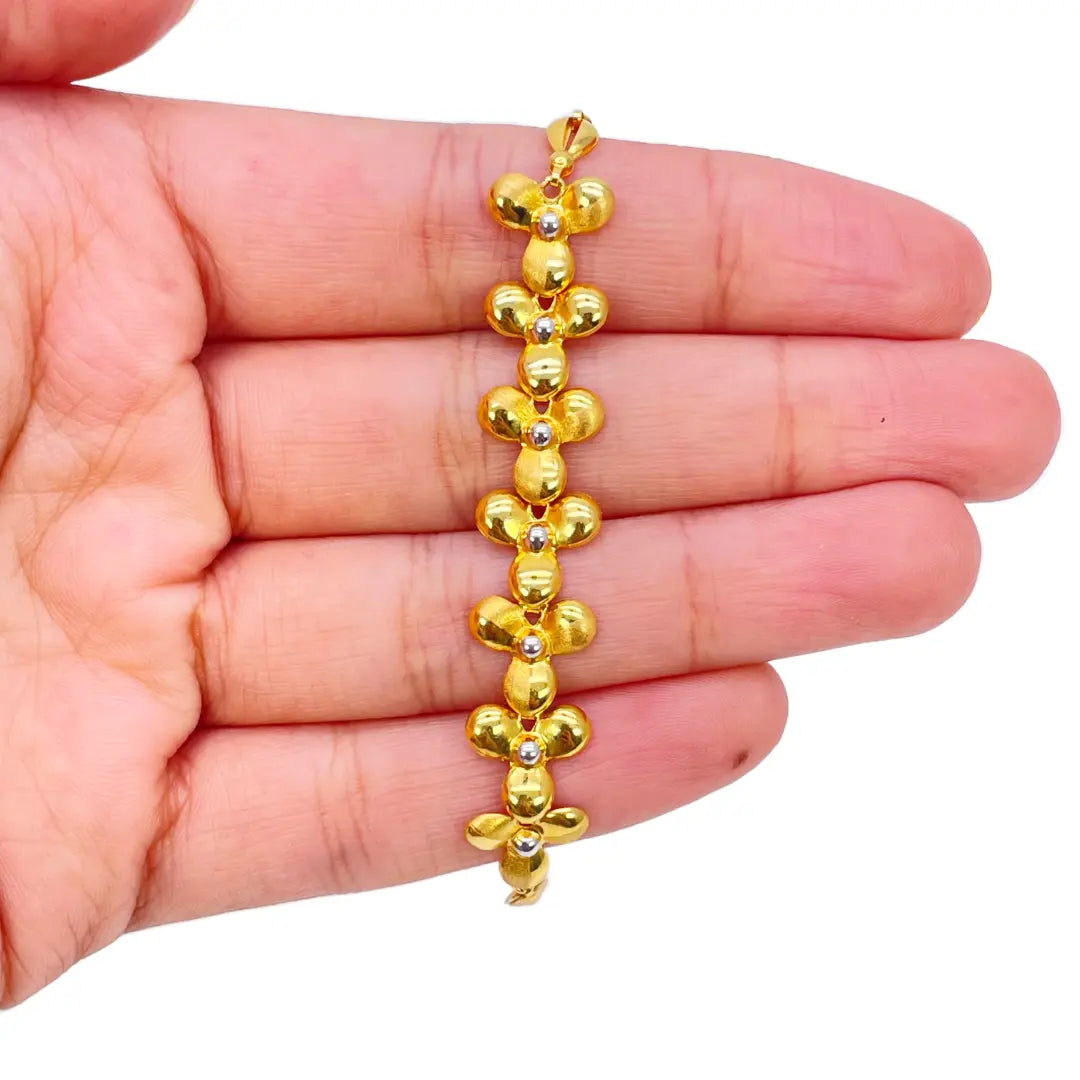 22ct Yellow Gold Fancy High Polished & Matte Two Tone Flower Bracelet 7.5 inch 