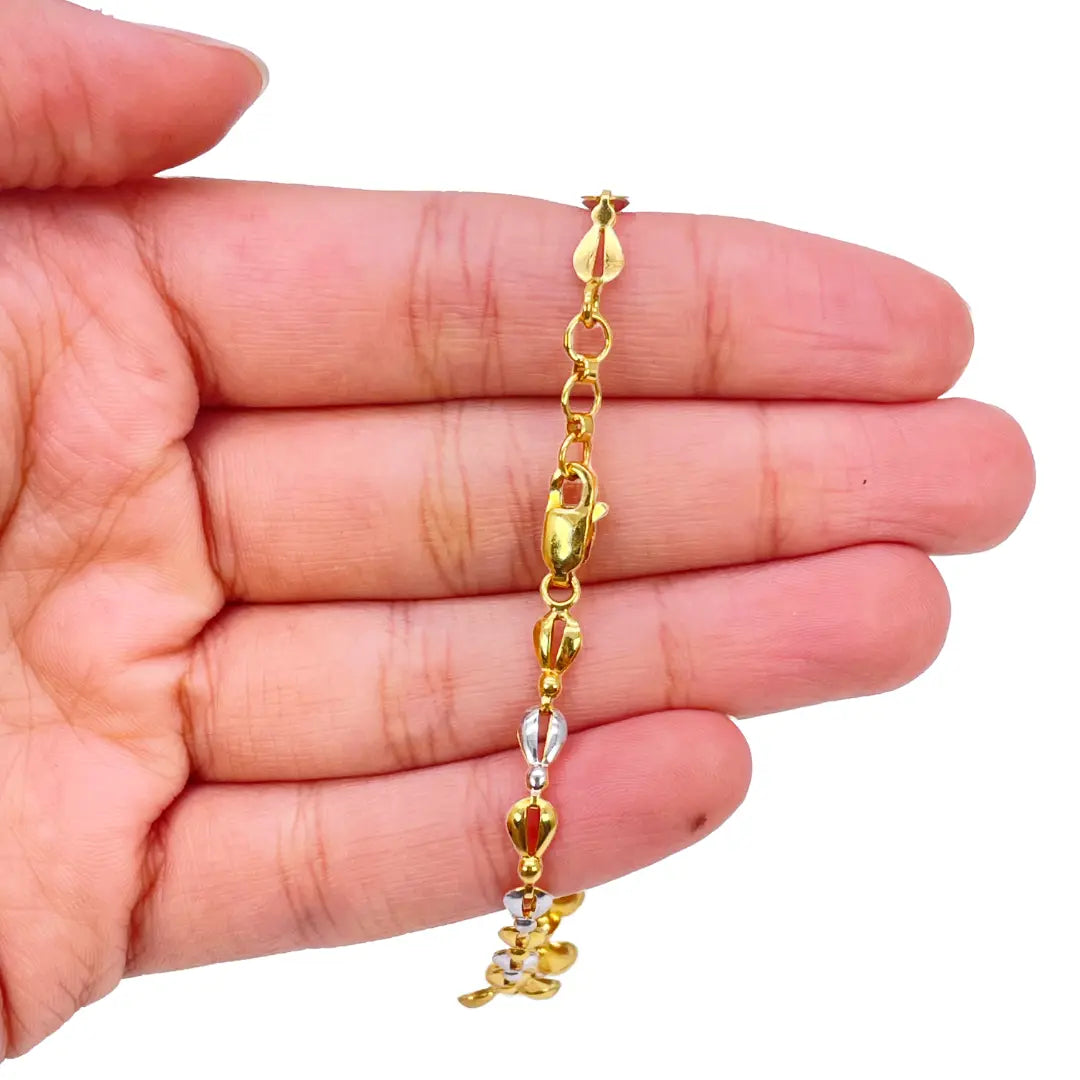22ct Yellow Gold Fancy High Polished & Matte Two Tone Flower Bracelet 7.5 inch 