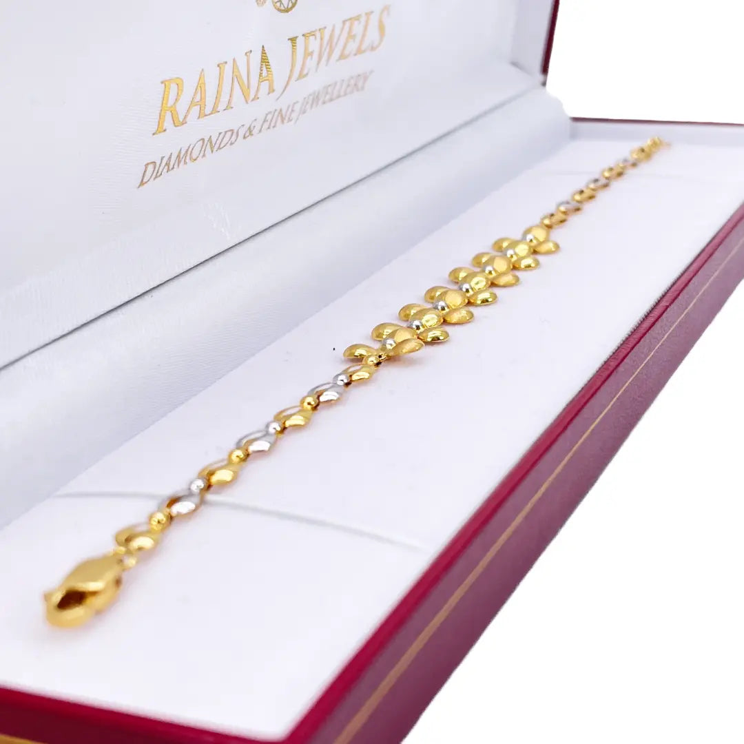 22ct Yellow Gold Fancy High Polished & Matte Two Tone Flower Bracelet 7.5 inch 