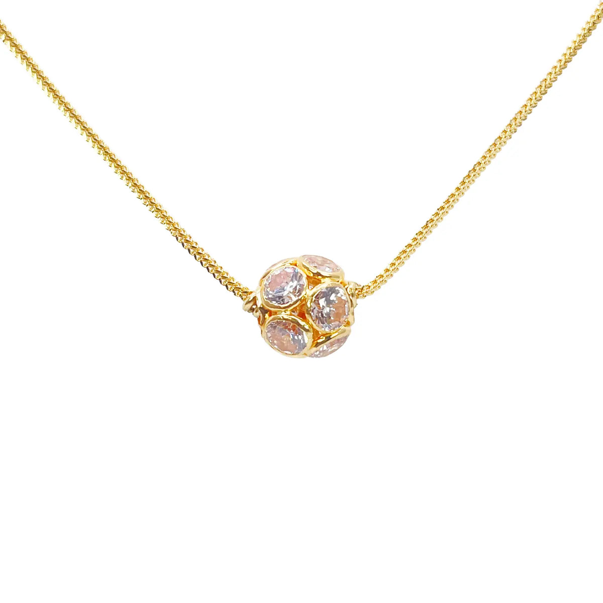 22ct Yellow Gold Fancy Ladies Sparkly Ball 16 Inch Necklace & Stud Earrings Set 