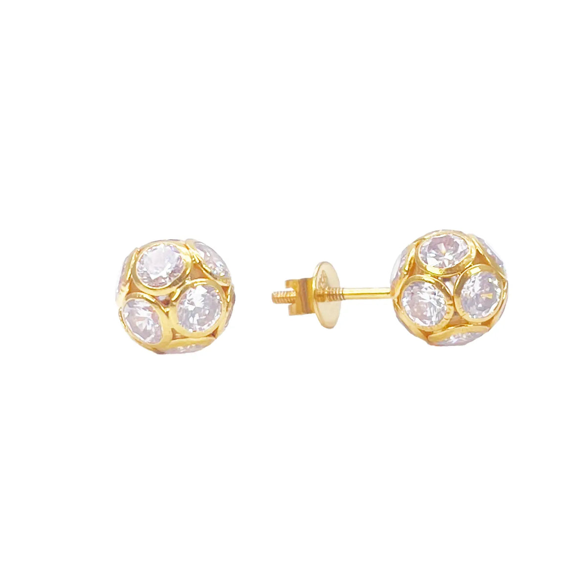 22ct Yellow Gold Fancy Ladies Sparkly Ball 16 Inch Necklace & Stud Earrings Set 