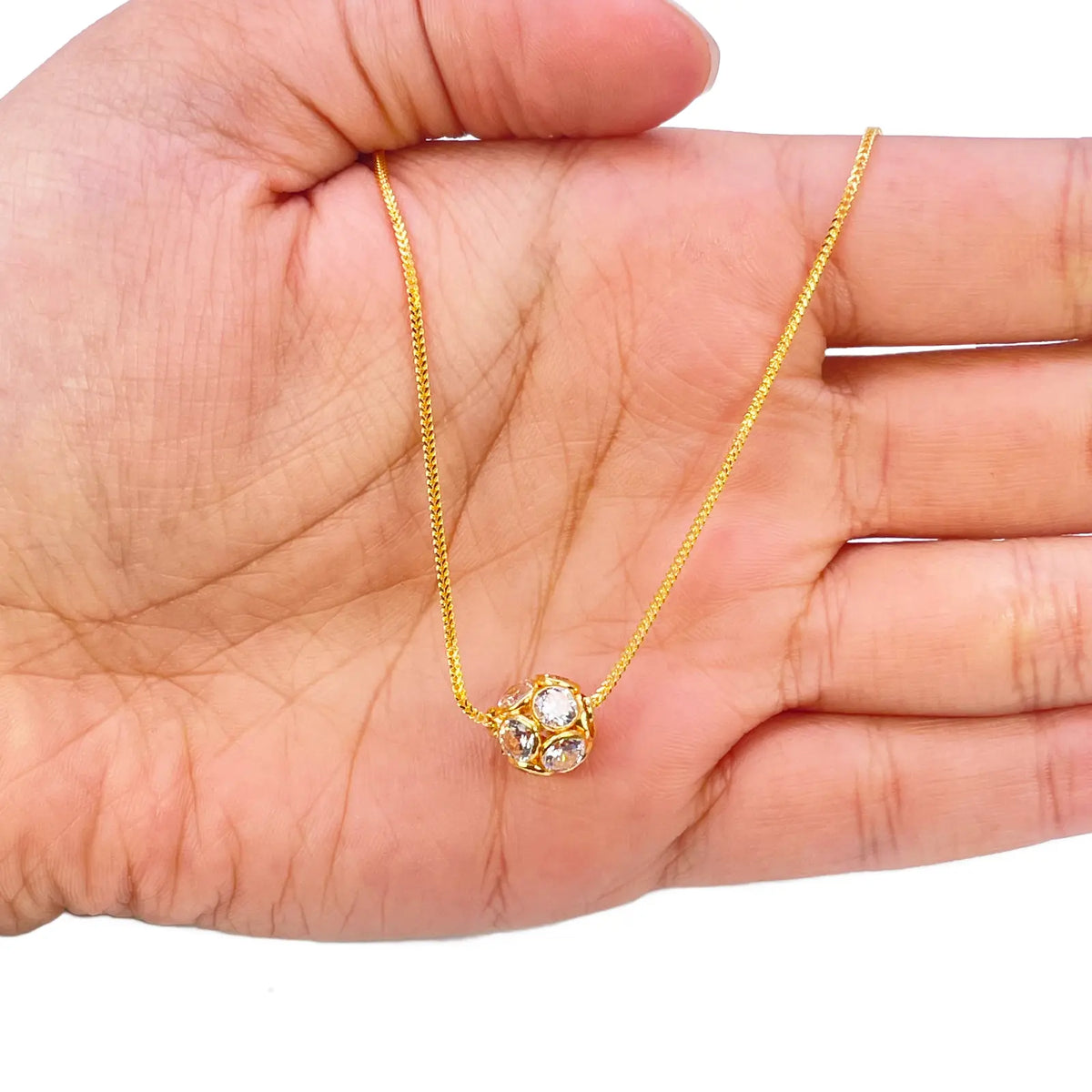 22ct Yellow Gold Fancy Ladies Sparkly Ball 16 Inch Necklace & Stud Earrings Set 