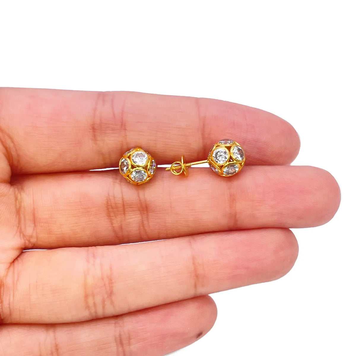 22ct Yellow Gold Fancy Ladies Sparkly Ball 16 Inch Necklace & Stud Earrings Set 