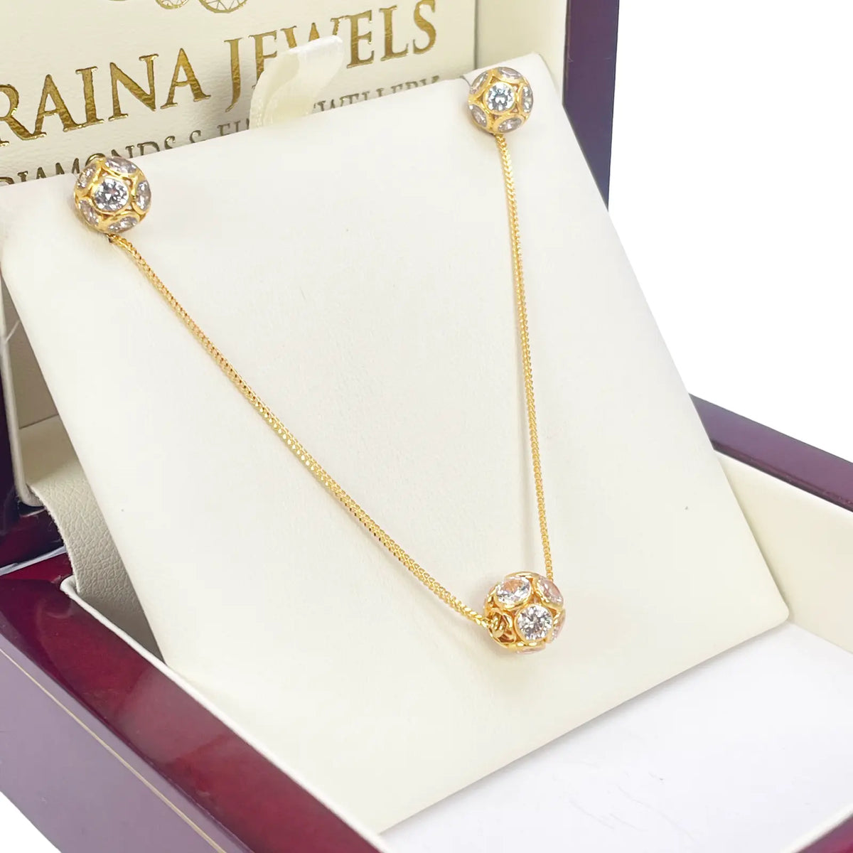 22ct Yellow Gold Fancy Ladies Sparkly Ball 16 Inch Necklace & Stud Earrings Set 