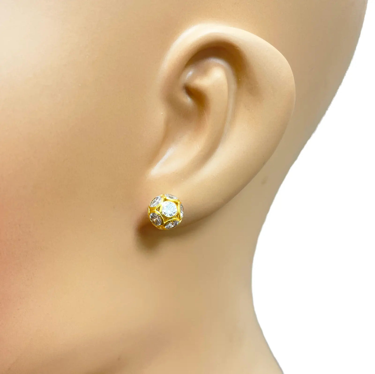 22ct Yellow Gold Fancy Ladies Sparkly Ball 16 Inch Necklace & Stud Earrings Set 