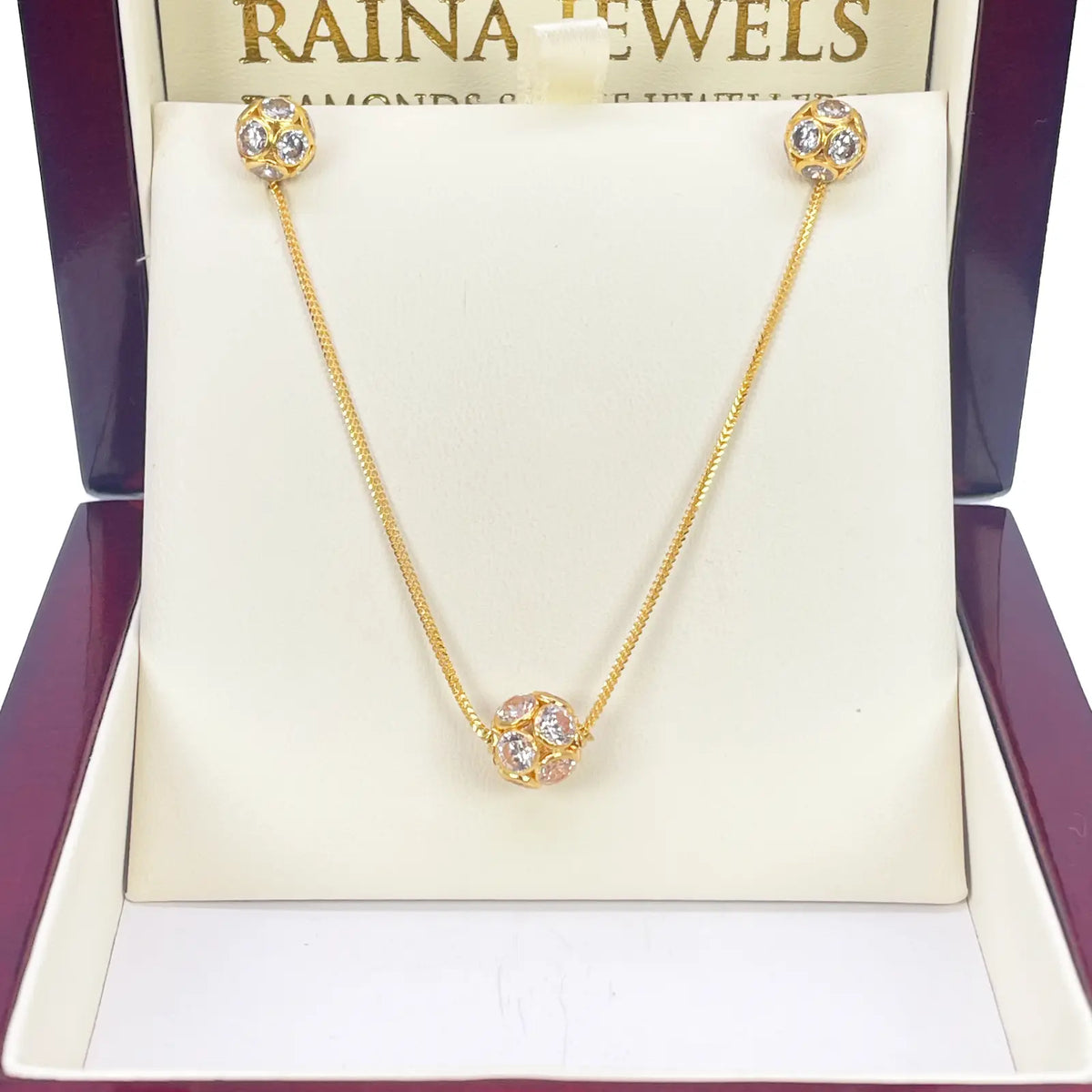 22ct Yellow Gold Fancy Ladies Sparkly Ball 16 Inch Necklace & Stud Earrings Set 
