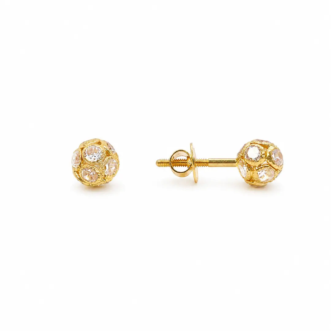 22ct Yellow Gold Fancy Sparkly Ball Earrings with Cubic Zirconia  Gold earring