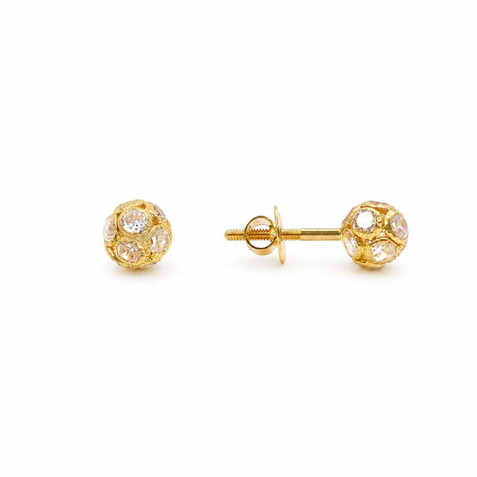 22ct Yellow Gold Fancy Sparkly Ball Earrings with Cubic Zirconia  Gold earring