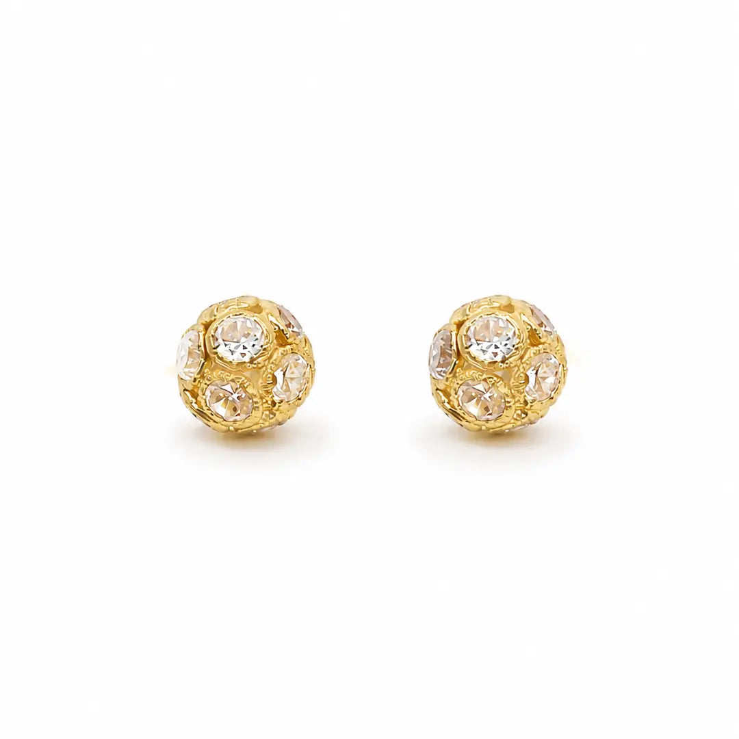 22ct Yellow Gold Fancy Sparkly Ball Earrings with Cubic Zirconia  Gold earring