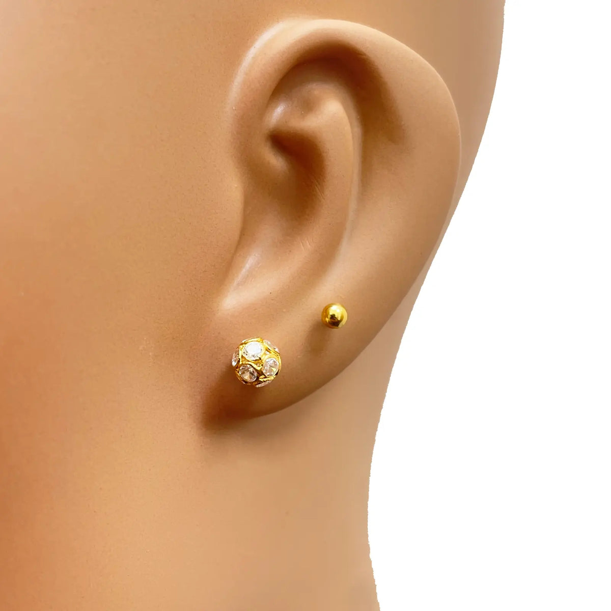22ct Yellow Gold Fancy Sparkly Ball Earrings with Cubic Zirconia  Gold earring