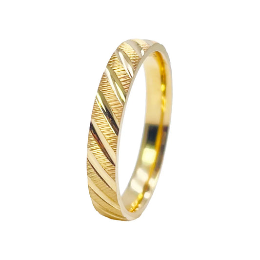 22ct Yellow Gold Fancy Textured & Diamond Cut Polished Stripes  Women's Band 3mm 