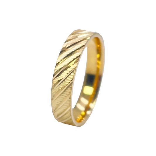 22ct Yellow Gold Fancy Textured & Diamond Cut Polished Stripes  Women's Band 4mm 