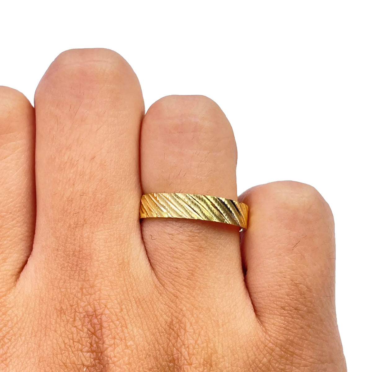 22ct Yellow Gold Fancy Textured & Diamond Cut Polished Stripes  Women's Band 4mm 