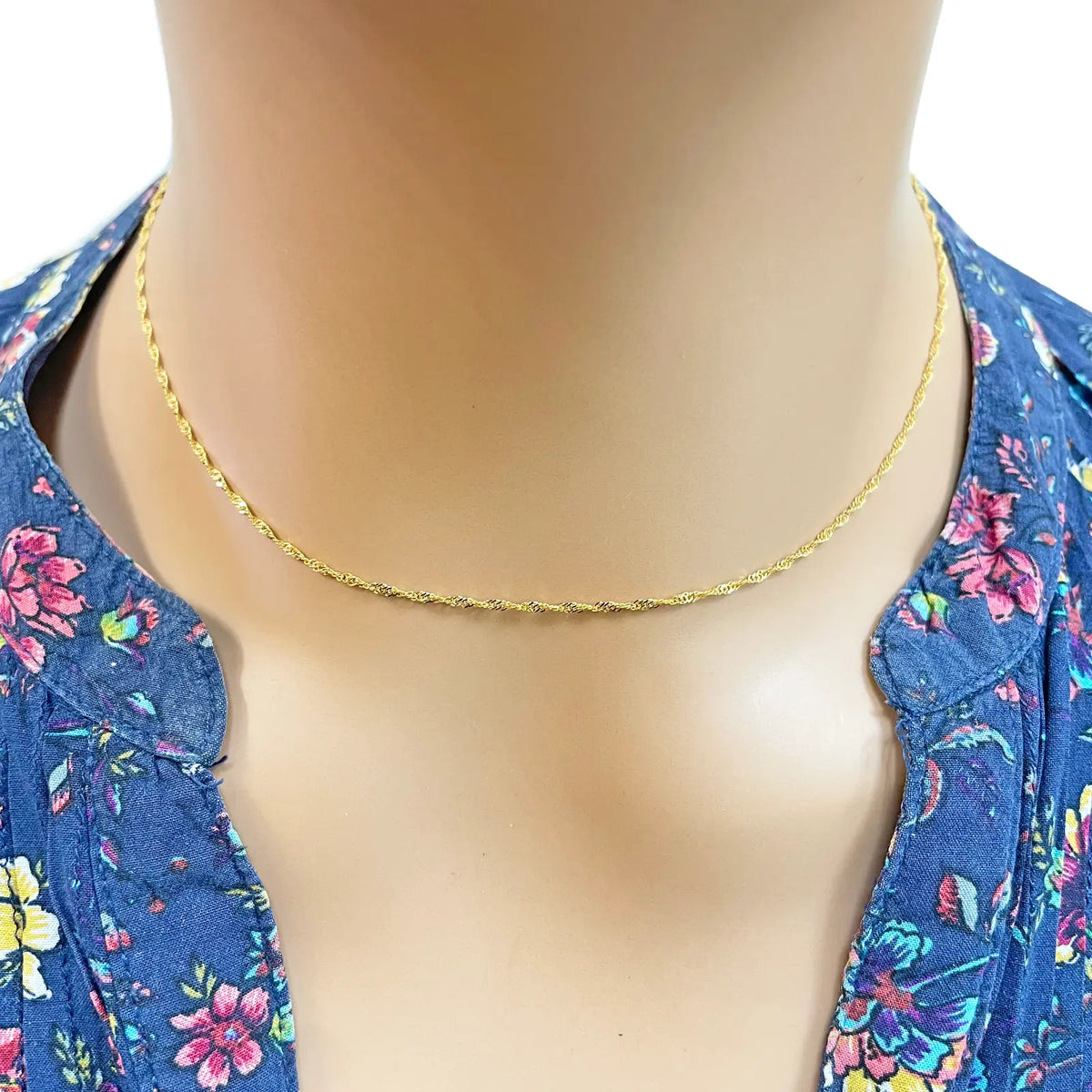 22ct Yellow Gold Fancy Twisted Ripple Chain Necklace 16''inches 1.3mm Width 