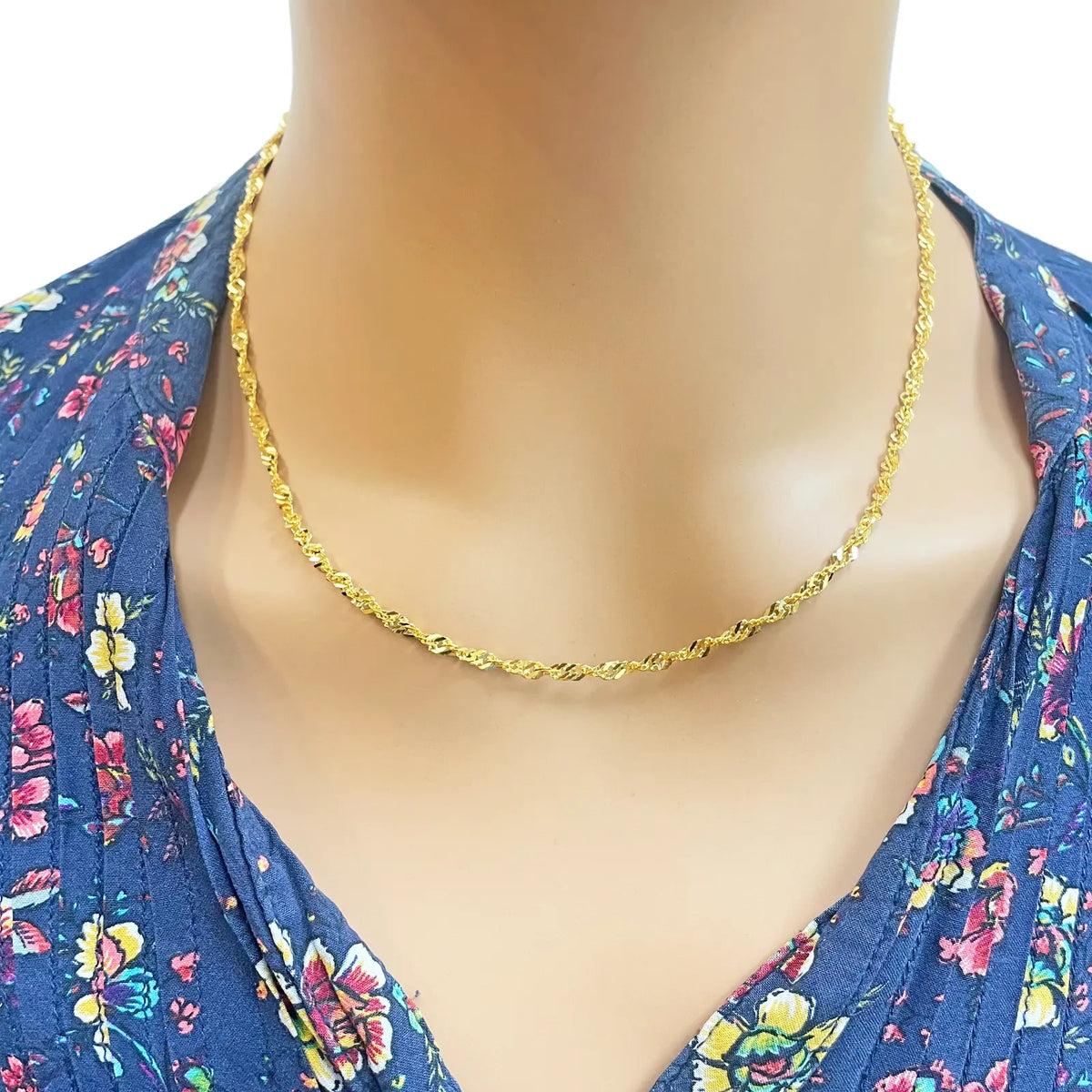 22ct Yellow Gold Fancy Twisted Ripple Chain Necklace 18''inches 2.4mm Width 