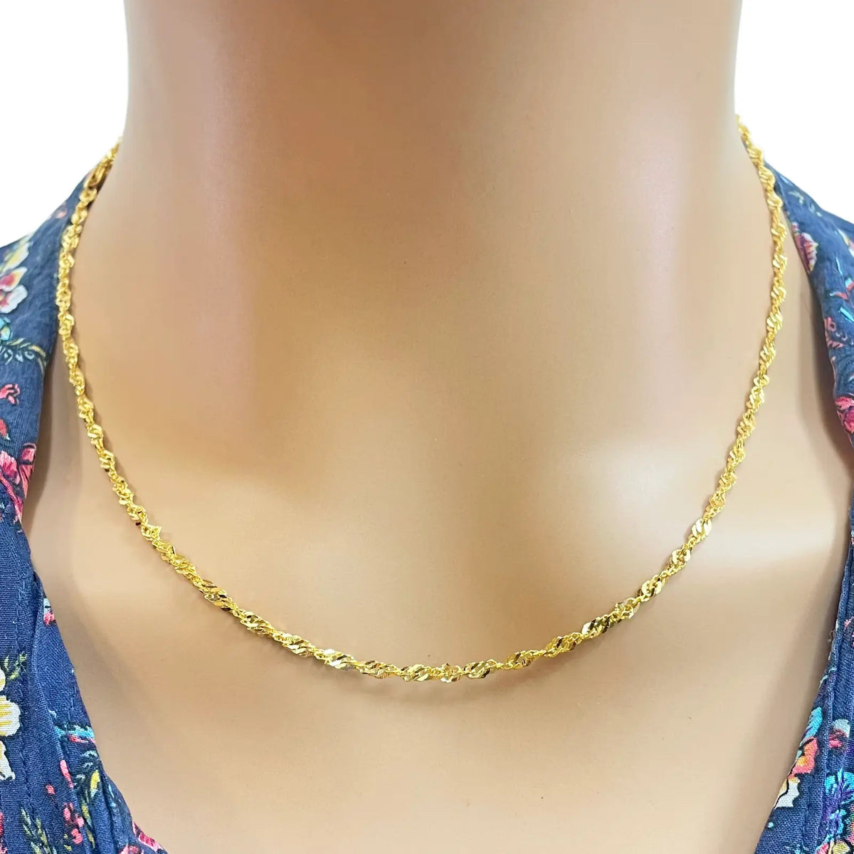 22ct Yellow Gold Fancy Twisted Ripple Chain Necklace 18''inches 2.4mm Width 