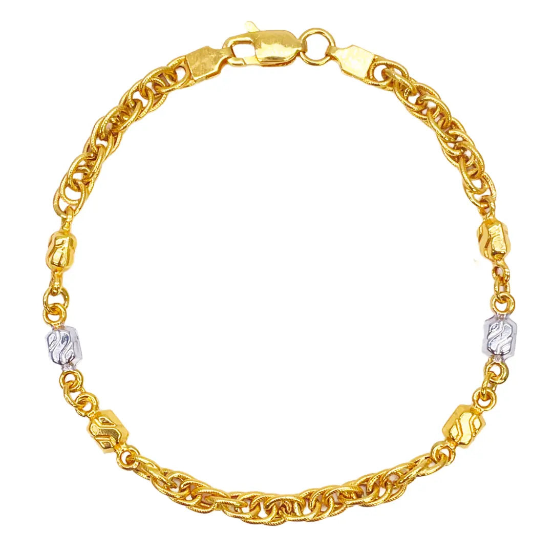 22ct Yellow Gold Fancy Two-Tone Chain Link Bracelet 8 inches 4.6mm Width 