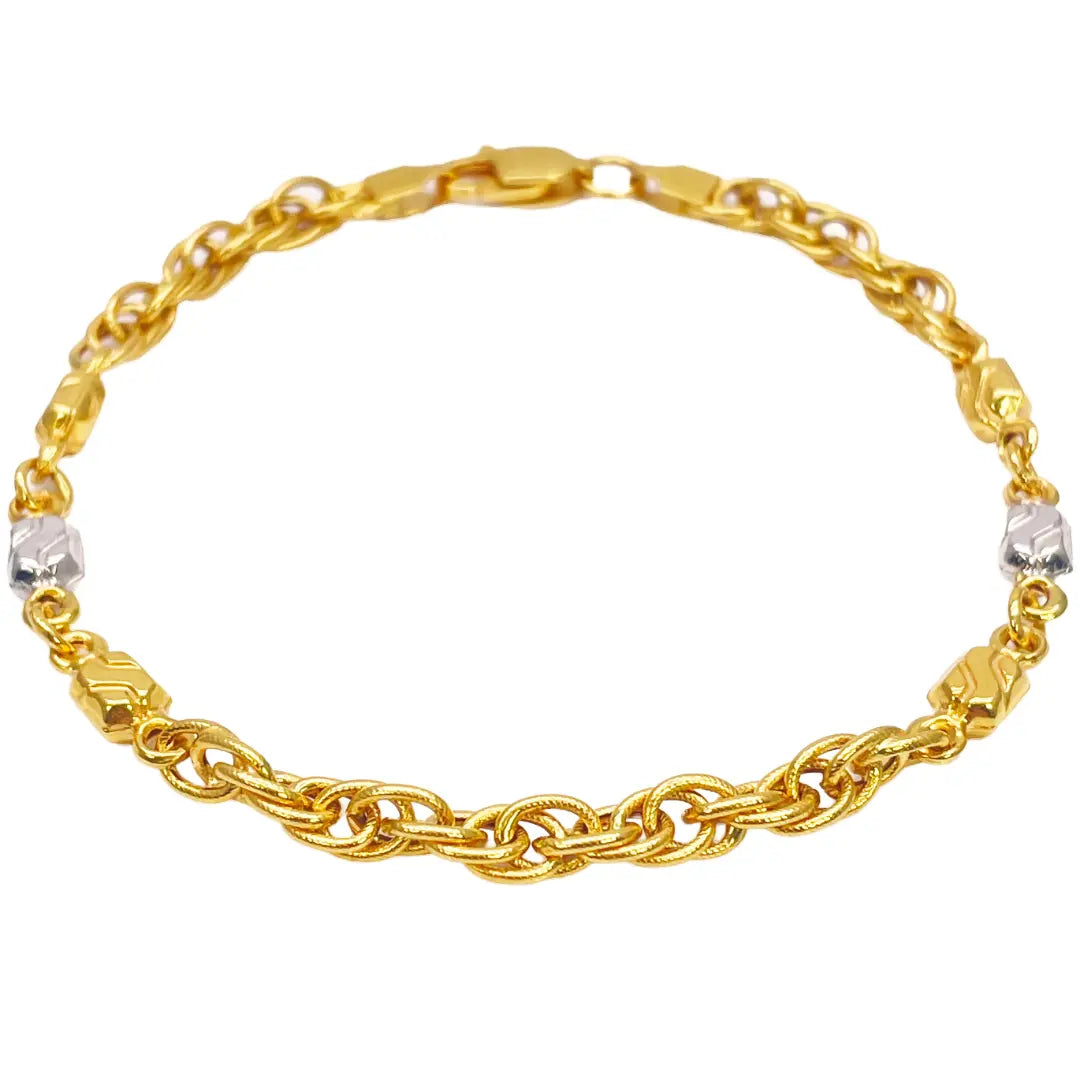 22ct Yellow Gold Fancy Two-Tone Chain Link Bracelet 8 inches 4.6mm Width 