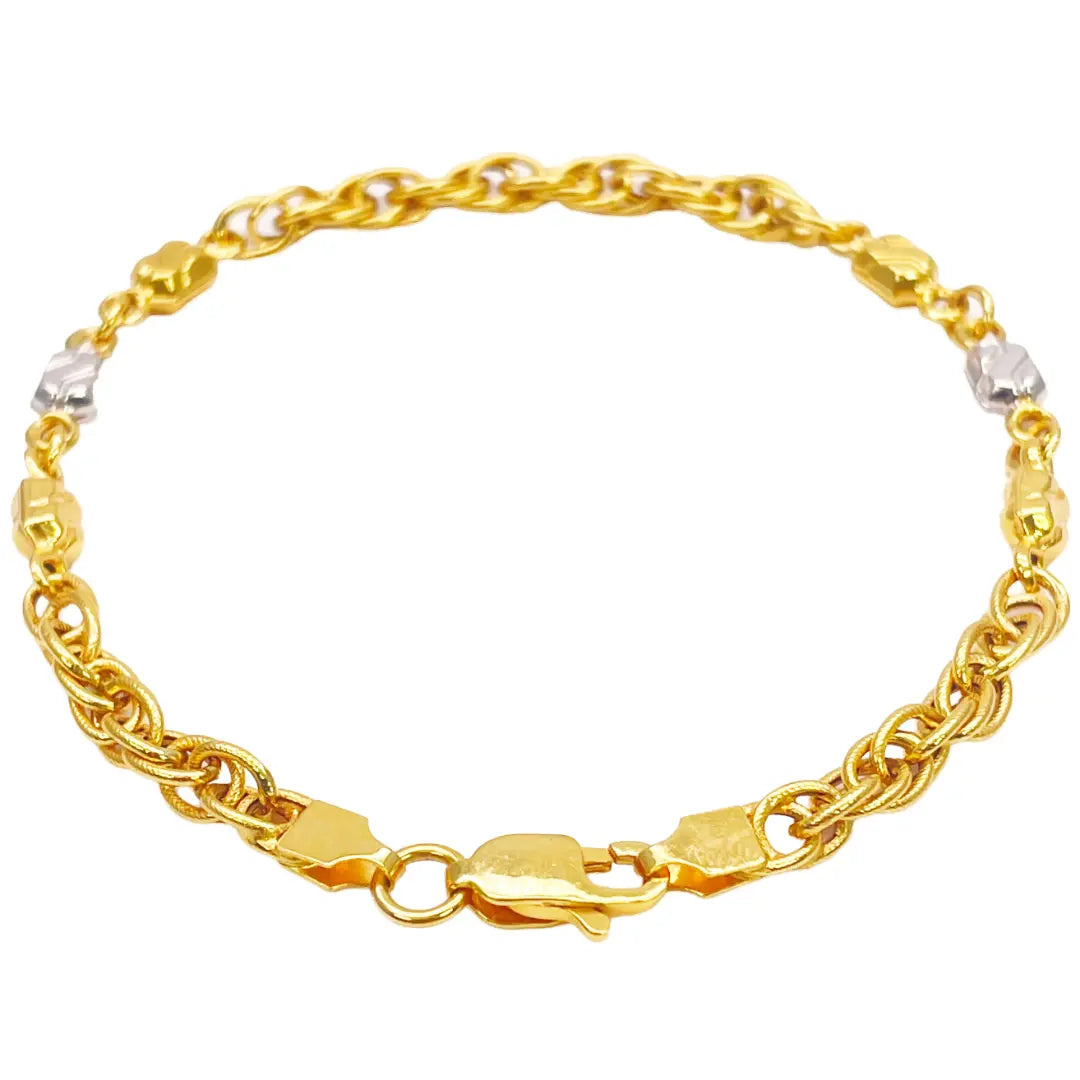 22ct Yellow Gold Fancy Two-Tone Chain Link Bracelet 8 inches 4.6mm Width 